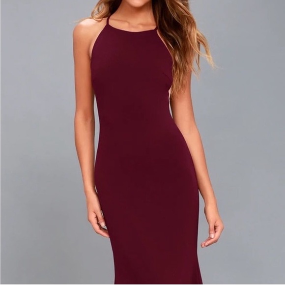Lulus full length dress maroon burgundy - Picture 4 of 5